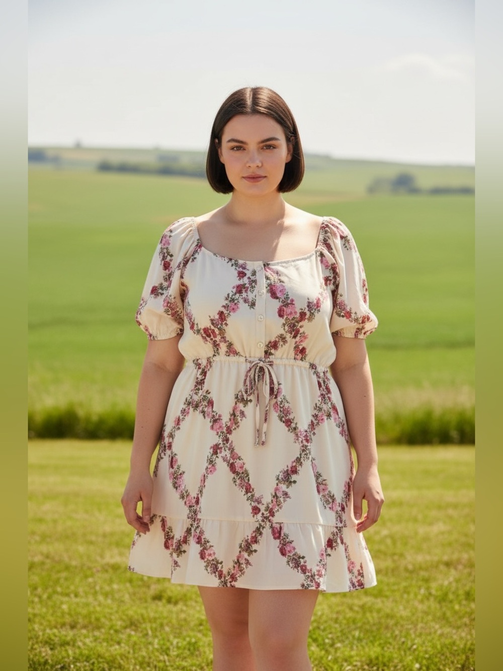 Chic Soul Floral Dress-Pink and Cream Tones- 1XLG-EUC